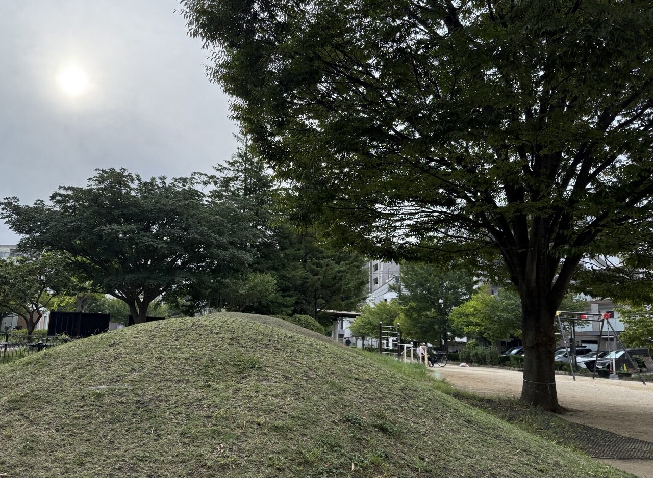山の日、仲町公園の小さな芝生の山